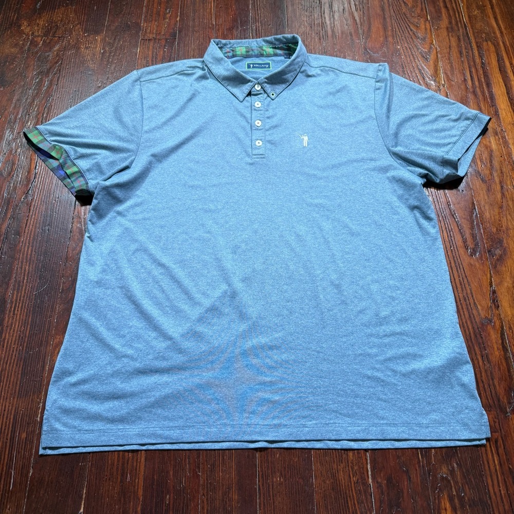 William Murray Polo Mens 2XL Blue Plaid‎ Accents Golf Stretch Performance